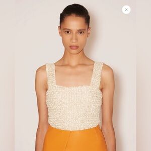Nanushka CADAO Dribbled Ribbon Wide Strap Top In Ivory Champagne